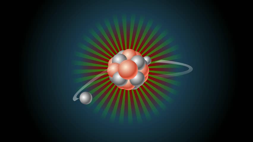 atom with nucleus of protons and electrons that revolves around
