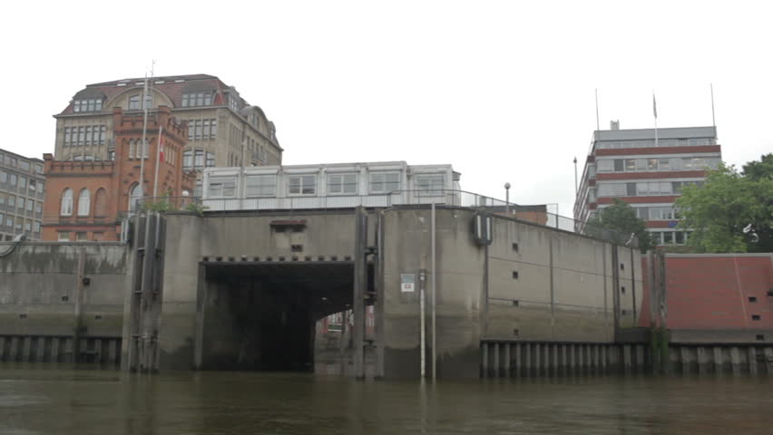 HAMBURG - JUNE 01: River view, real time. Shot from a boat on June, 01, 2012 in Hamburg, Germany.