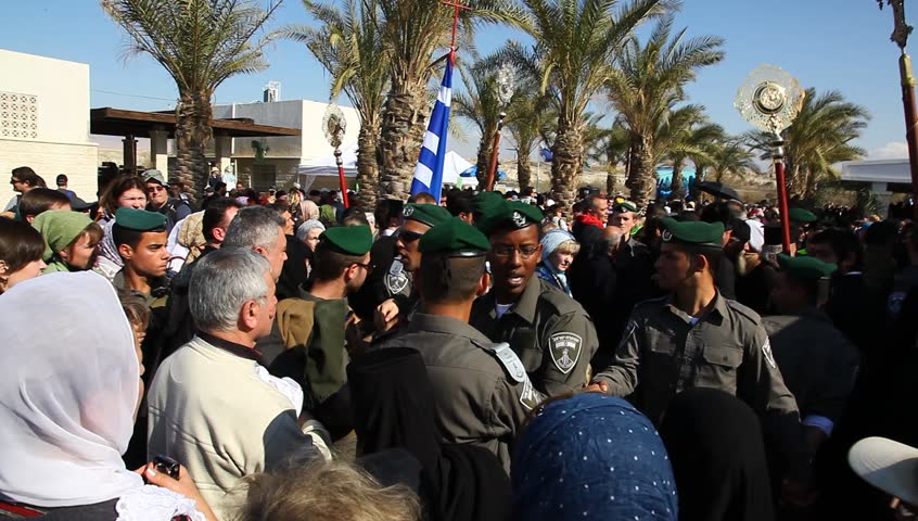 QASR AL YAHUD, ISRAEL â JANUARY 18: Greek Orthodox pilgrims wait for baptism during the Epiphany at Qasr Al Yahud, Israel, January 18 2012