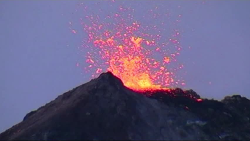 volcanic eruption after sunset