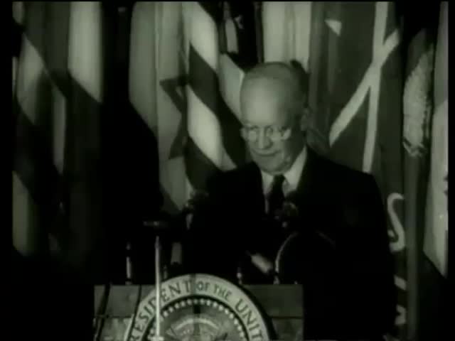 US president Dwight Eisenhower speaks at the Foreign Aid Conference in Washington circa 1958-MGM PICTURES, UNIVERSAL-INTERNATIONAL NEWSREEL, USA, filmed in 1958