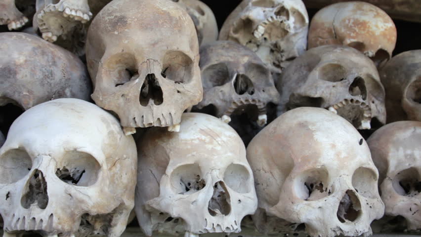 a group of skulls and bones in Killing field