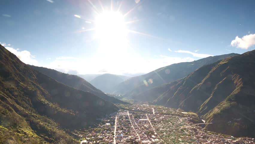 Sunset over Banos de Agua Santa city, one of the most popular touristic center in Ecudorian Andes.