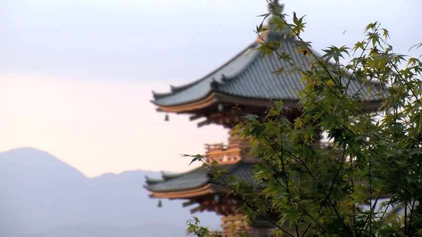KYOTO, JAPAN - CIRCA 2012: Slide from the tree with focus at the pagoda of the Kiyomizu temple