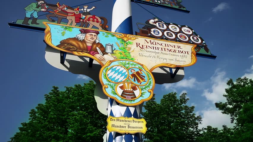 MUNICH - CIRCA MAY 2012: Traditional Maypole in the middle of Viktualienmarkt, Munich, Germany circa May 2012.