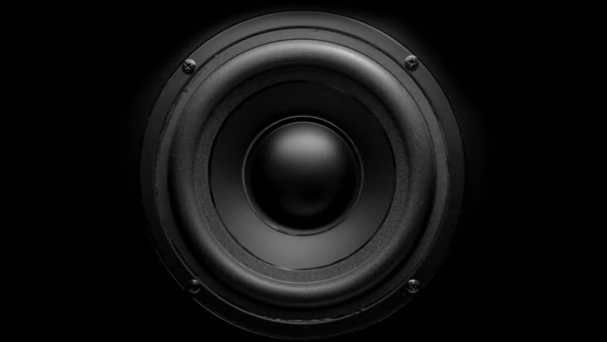 Closeup at moving sub-woofer. Speaker part. 