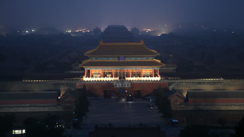 Center Beijing, China, Air Pollution, Smog, Gate to Forbidden City, Aerial View, time lapse
