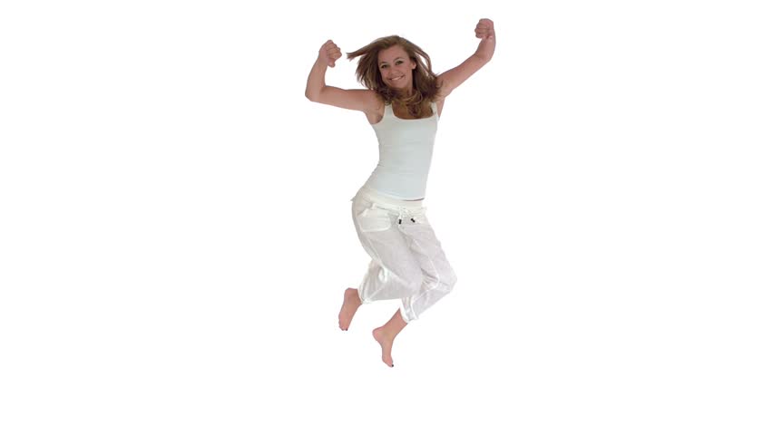 Happy woman jumping for joy