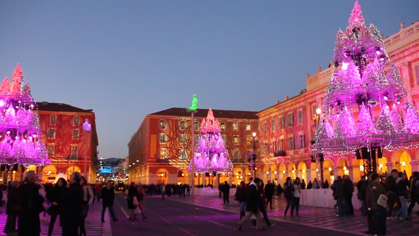 NICE DECEMBER 20, 2011. Christmas market in Place Massena on December 20, 2011 in Nice, France. The square is decorated every year includes activities like ice skating and a giant ferris wheel.