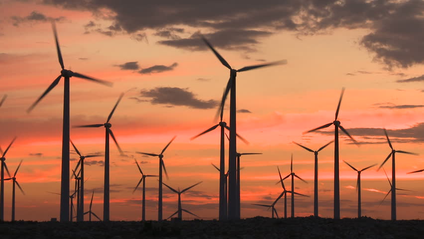 Power Windmills in the California Desert at Sunset
