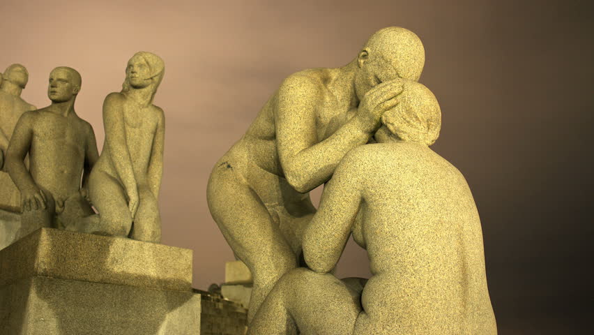 OSLO, NORWAY - NOV 10: Night time lapse of the famous Sculpure Park of Gustav Vigeland, Nov 10, 2012 in Oslo, Norway