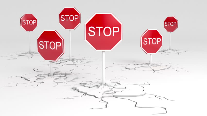 Caution! Stop sign animation. Two versions - with and without a depth of field
