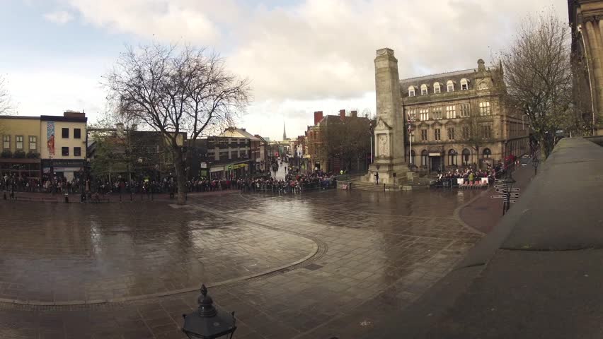 PRESTON, UK - NOVEMBER 11: Timelapse sequence showing the Remembrance Day service and marching on the 11th November 2012 outside the Cenotaph in Preston, Lancashire, UK.
