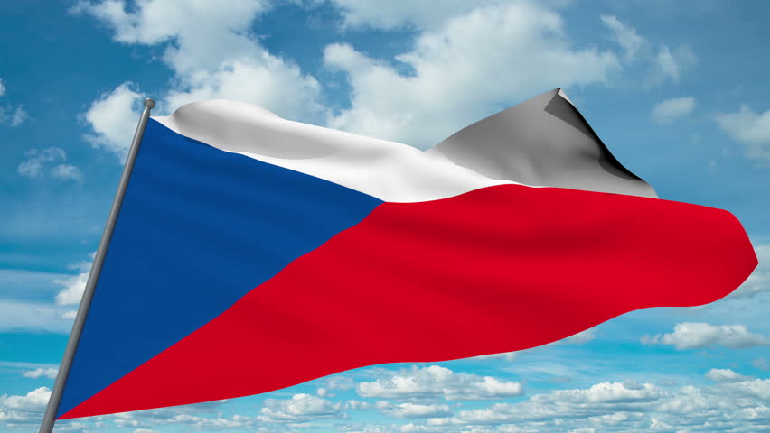 Czech flag waving against time-lapse clouds background