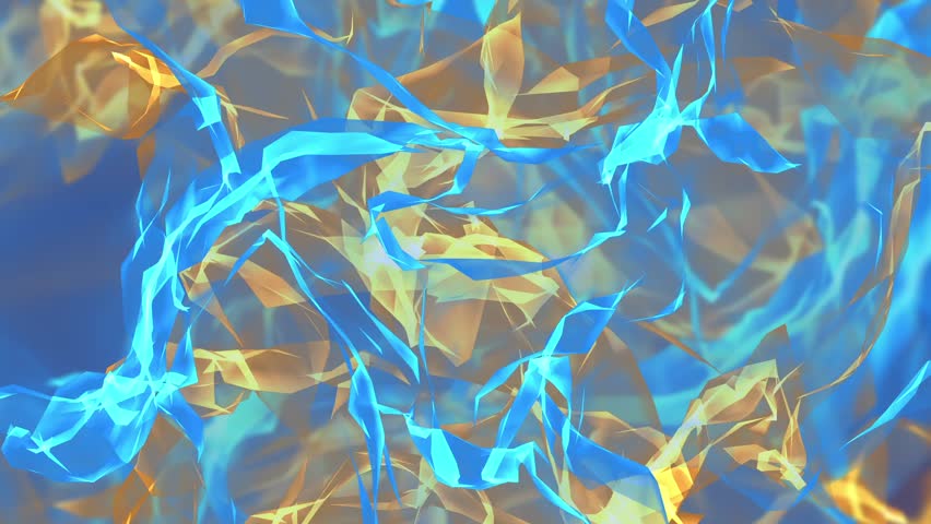 Ethereal blue and orange motion flames against black background.
