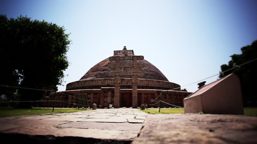 Fade in shot of the Stupa of Sanchi, Raisen District, Madhya Pradesh India
