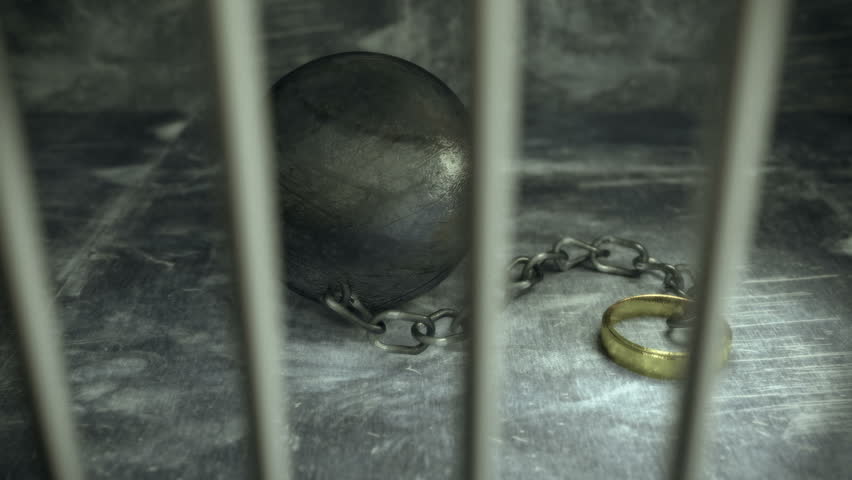 Ball and chain with wedding ring attached