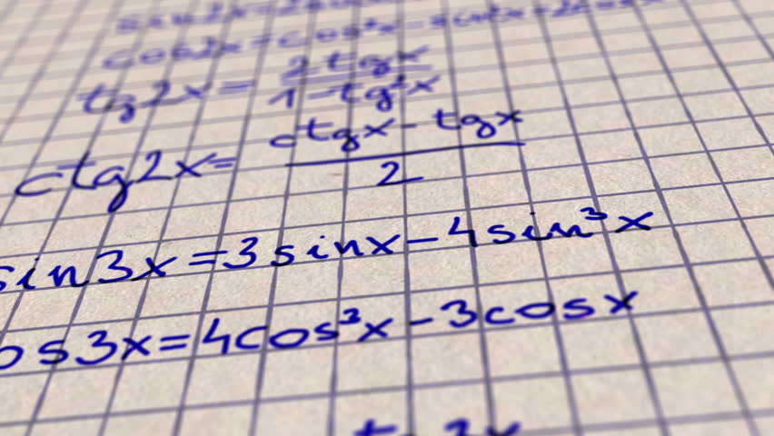 Science Mathematics Formulas macro close up animation with shallow depth of field