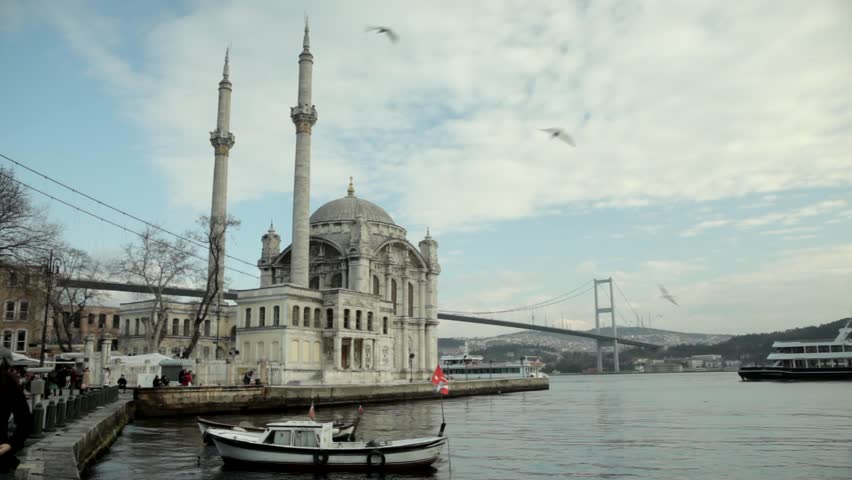 Famous Ortakoy mosque ant the bosphorus bridge in Istanbul Turkey