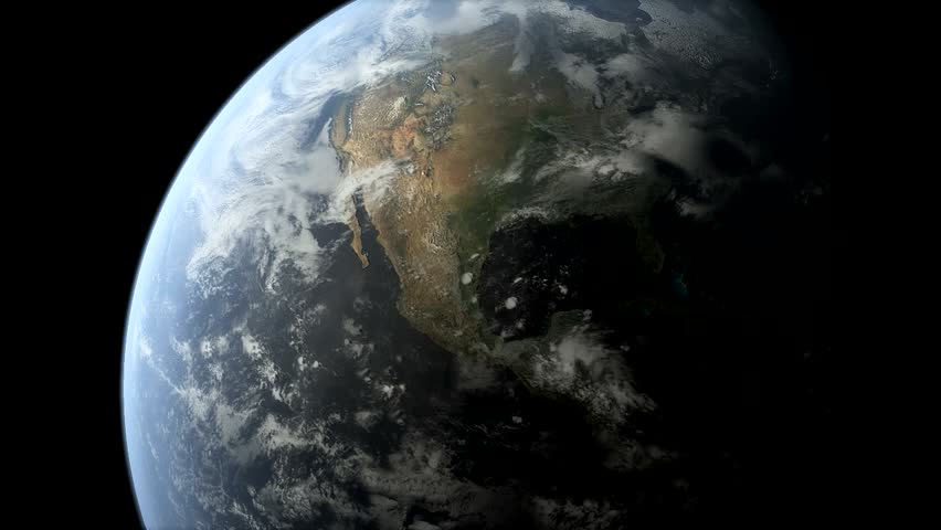 Earth orbit close-up with America in shot