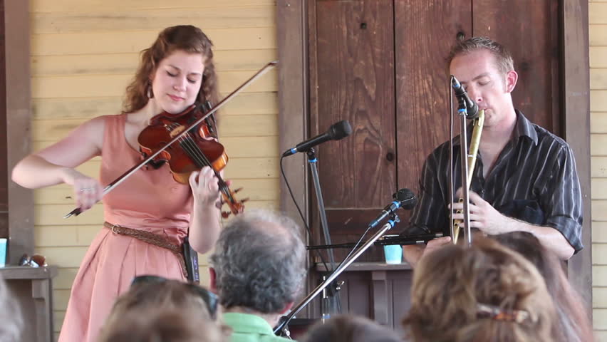 AGOURA HILLS, CA - MAY 20: Rebecca Lomnicky & Dave Brewer demonstrate Irish folk music at the Topanga Banjo & Fiddle Festival in Agoura Hills on May 20, 2012. The  festival is in it's 52nd year.