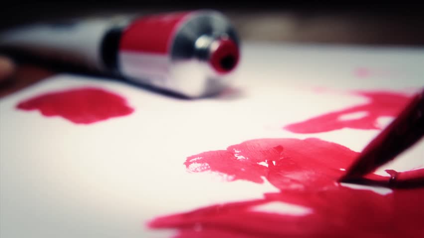 Artist Painting with Paintbrush - Slow Desktop Panning Shot
