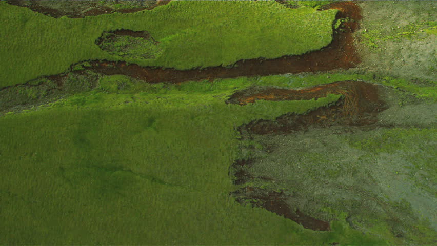 Aerial view of a scarred landscape with mineral deposits from recent volcanic activity, Iceland, Northern Hemisphere
