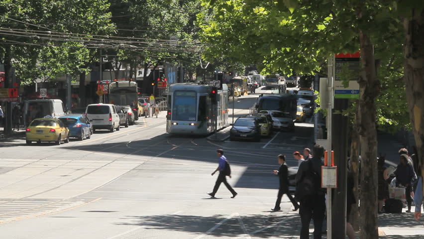 MELBOURNE, AUSTRALIA - December 18 2012: Melbourne's tram system began in 1885 and is the main public transport. The network has of 487 trams and is is the largest urban tramway network in the world.
