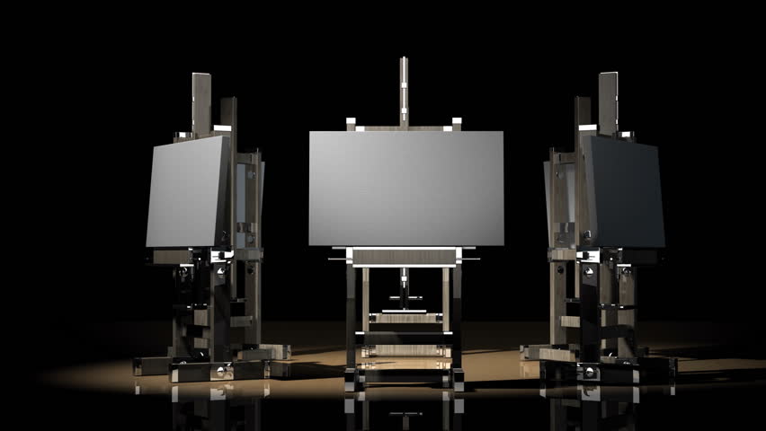 Wooden easels with blank canvas Rotation on 360 degrees in dark studio. (HD, 30fps, loop, 3d render)