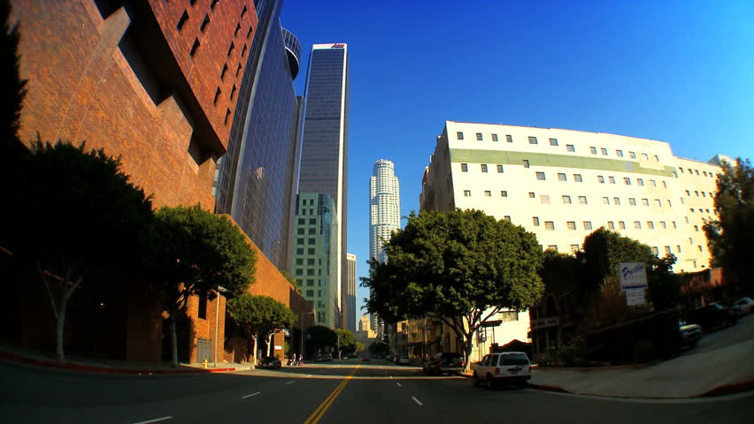 Timelapse "point-of-view" with fish-eye driving in downtown Los Angeles