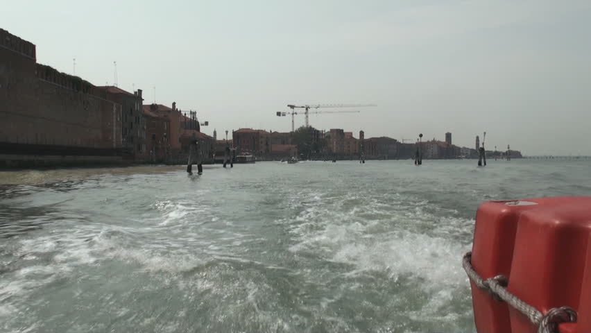 Back view from passenger boat in Venice on the lagoon