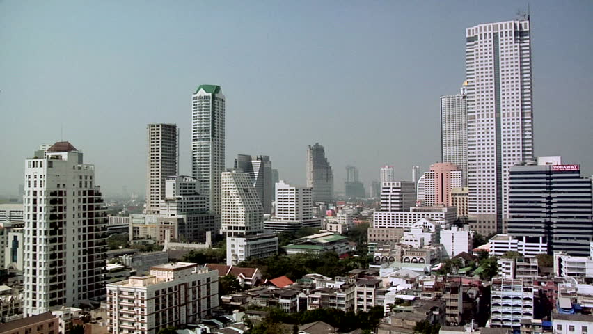 Elevated View of Bangrak District towards the River. Bangkok