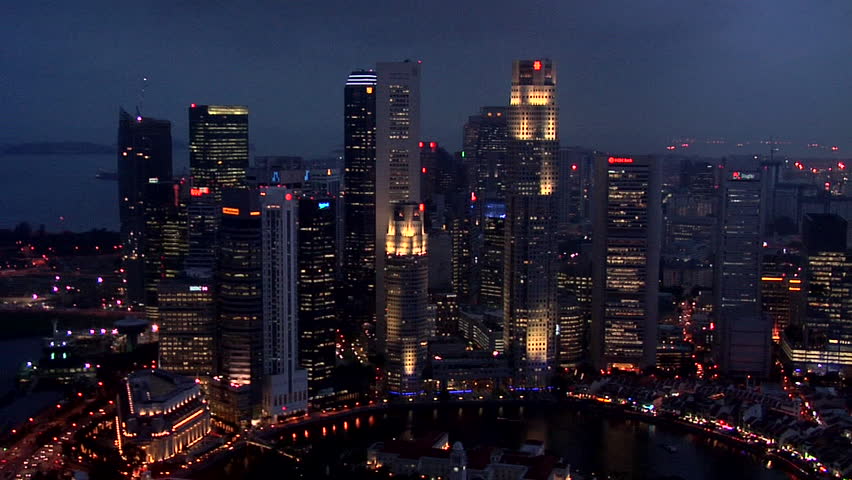 Evening View of the High Rising Buildings of Boat Quay in Singapore