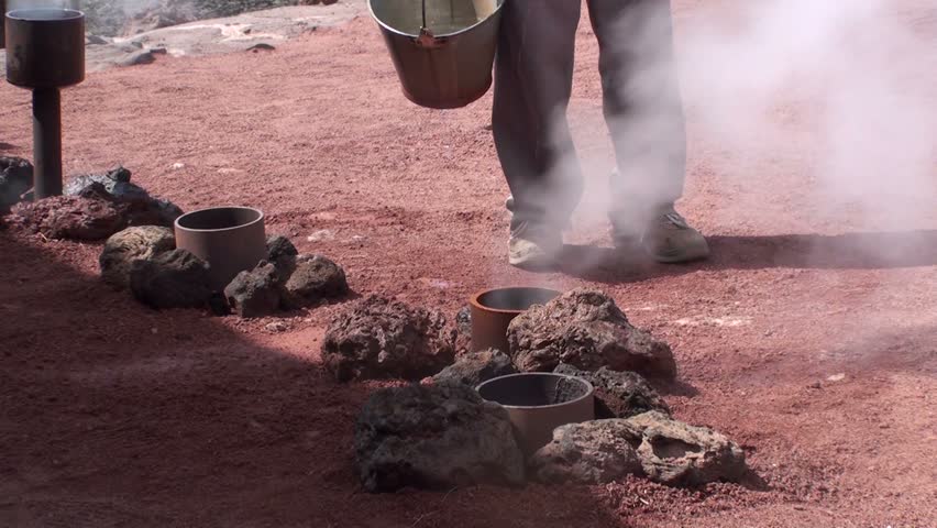 Geyser of steam in Timanfaya National Park Lanzarote at Canary Islands