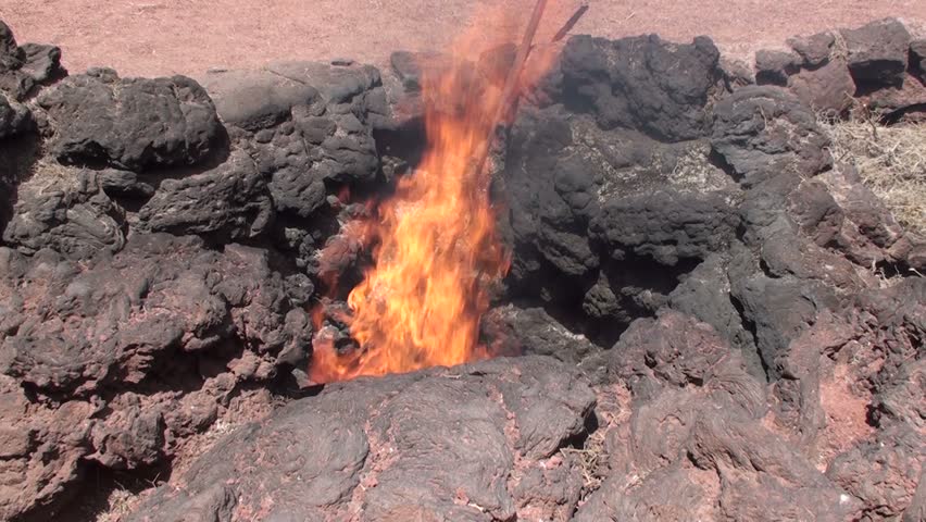 Geyser of steam in Timanfaya National Park Lanzarote at Canary Islands
