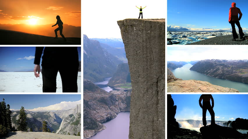 Montage images of natures natural global destinations and achievements of persons worldwide