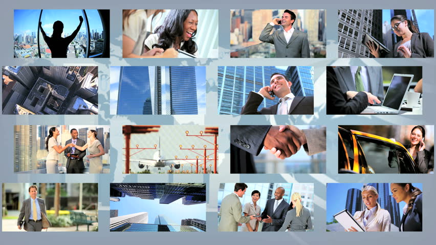 Montage images ambitious young business people CG images modern global communication
