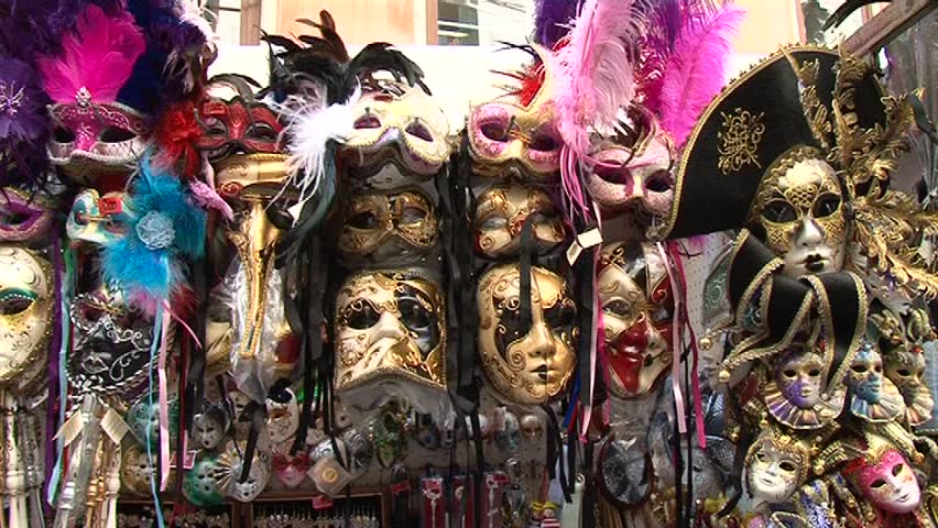 many Carnival masks in Venice