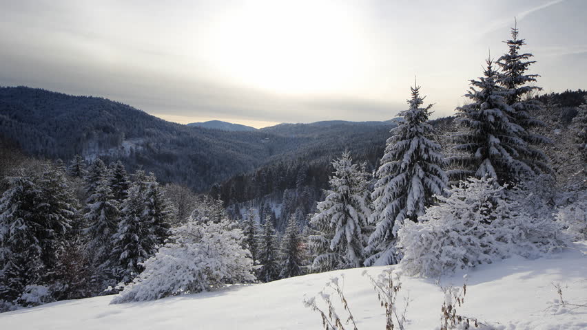 Winter mountain valley landscape