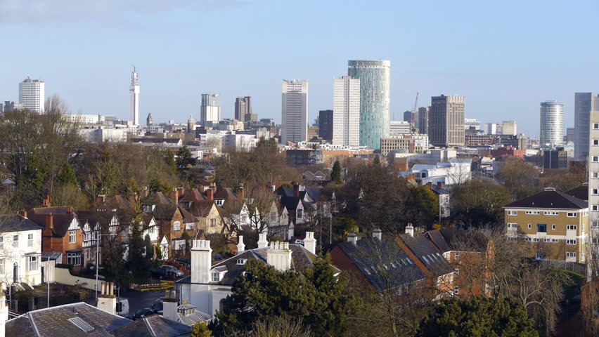 Birmingham England City Centre Skyline.
The towers, office blocks and hotels of Birmingham's city centre seen from Edgbaston.
