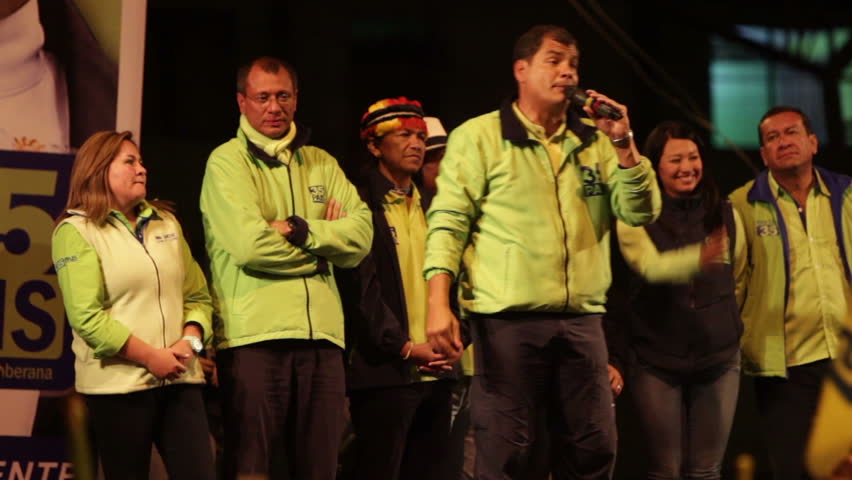 BANOS DE AGUA SANTA, ECUADOR - JANUARY 21: President of Ecuador Rafael Correa speaks about social protection plans during presidential campaign in Tungurahua province, Ecuador on January 21, 2013.