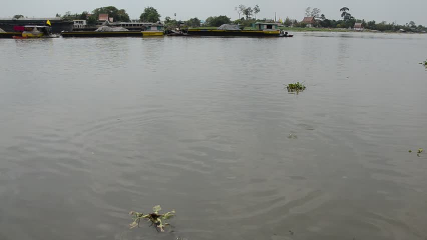 The  plentiful stream of Chao Phraya river in Thailand countryside.
