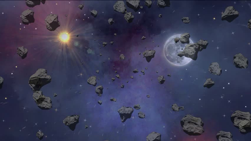 Asteroids field in the galaxy animation