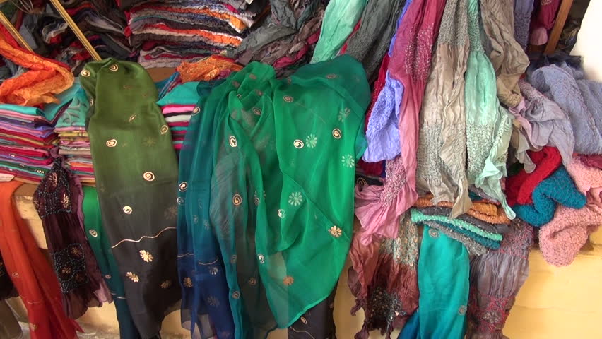 colorful Kashmir silk in India market