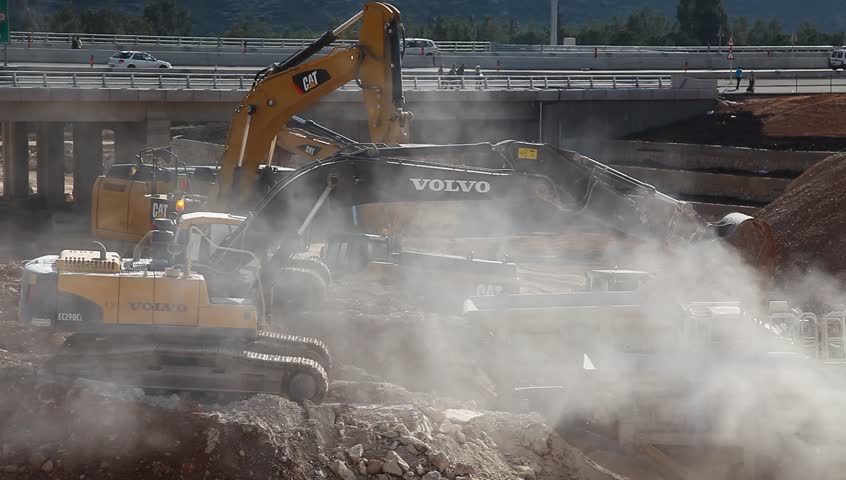 GOLANI INTERSECTION, ISRAEL - FEBRUARY 20: Heavy construction and mining  takes place at one of the busiest intersections in Northern Israel, 2013