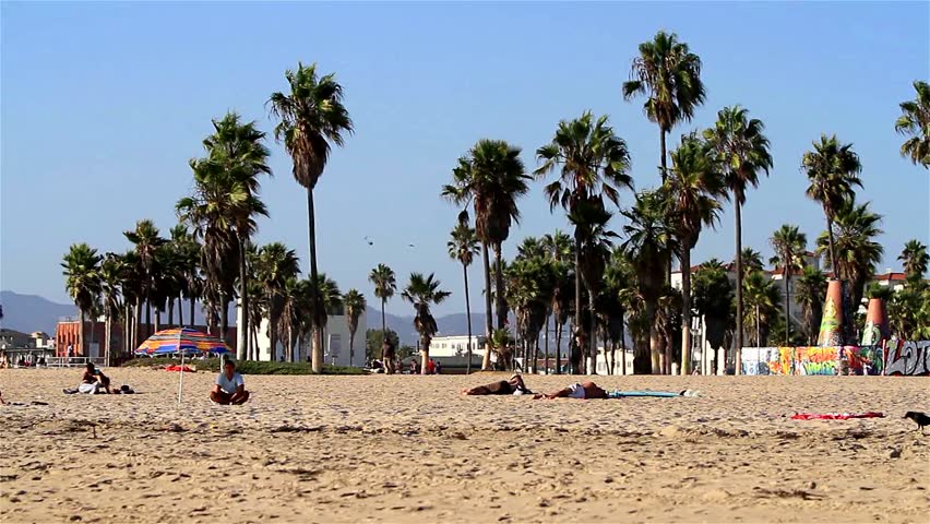 VENICE BEACH, USA - SEPT 19: Beach scene on September 19, 2012 at Venice Beach, Los Angeles, California, USA. Venice Beach is is known for its canals, beaches and circus-like Ocean Front Walk.