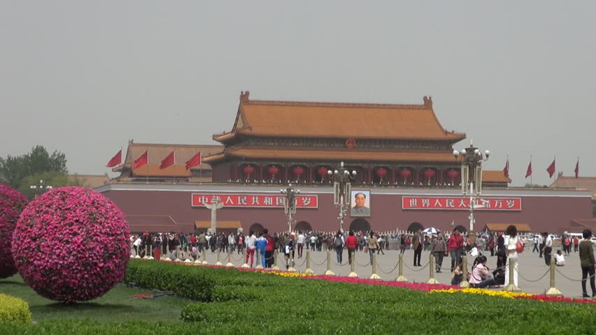 BEIJING, CHINA - APRIL 25, 2012, Fast motion of Forbidden city and people in Tiananmen Square