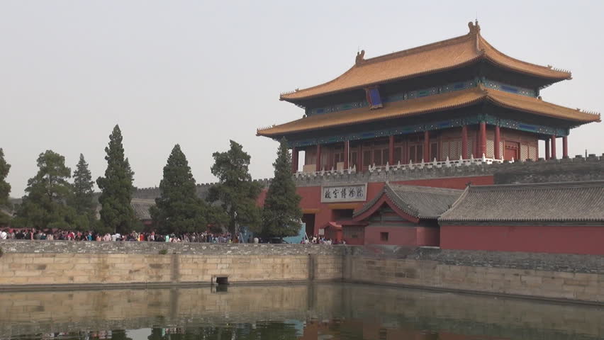 Fast motion of the Gate of Divine Might at Forbidden City, Beijing, China