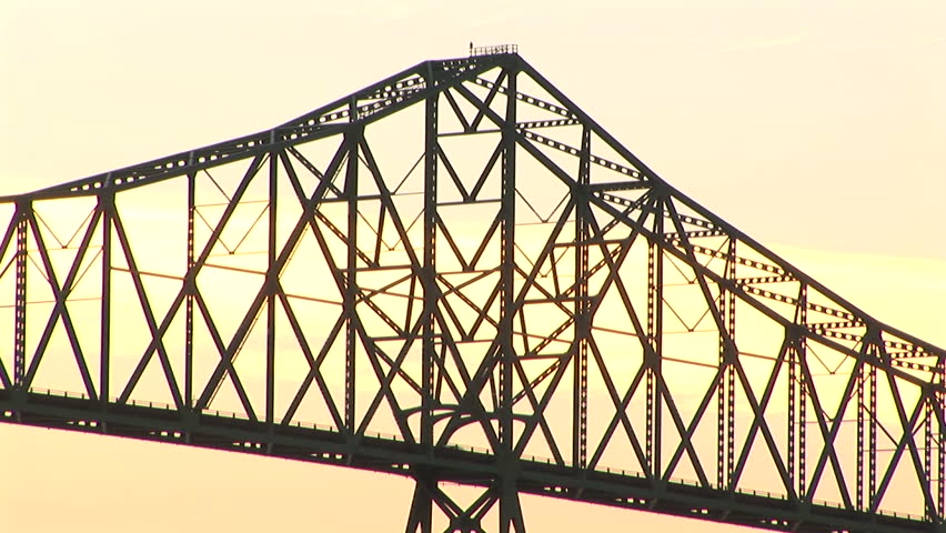 Close-up view of Astoria bridge at dusk, Oregon