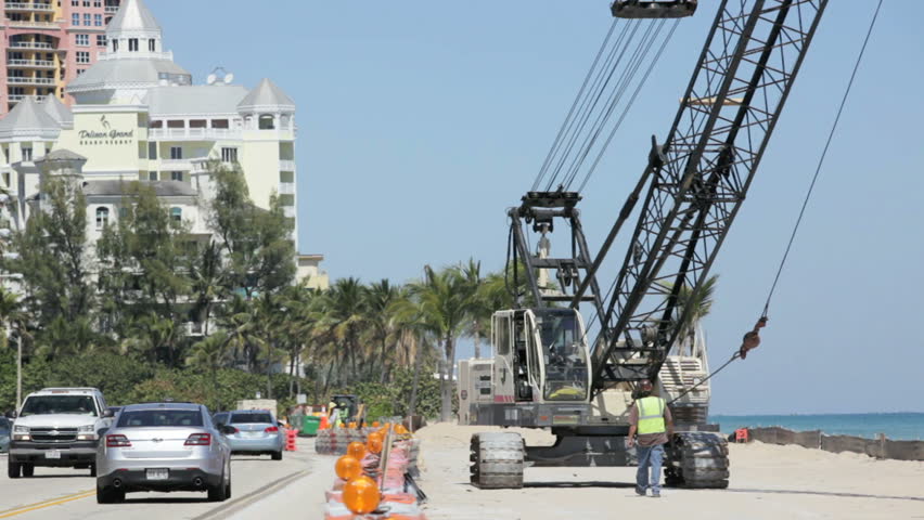 FORT LAUDERDALE- MARCH 6: Footage of Fort Lauderdale Beach undergoing reconstruction from rough tides causing erosion March 6, 2013 in Fort Lauderdale, Florida. 